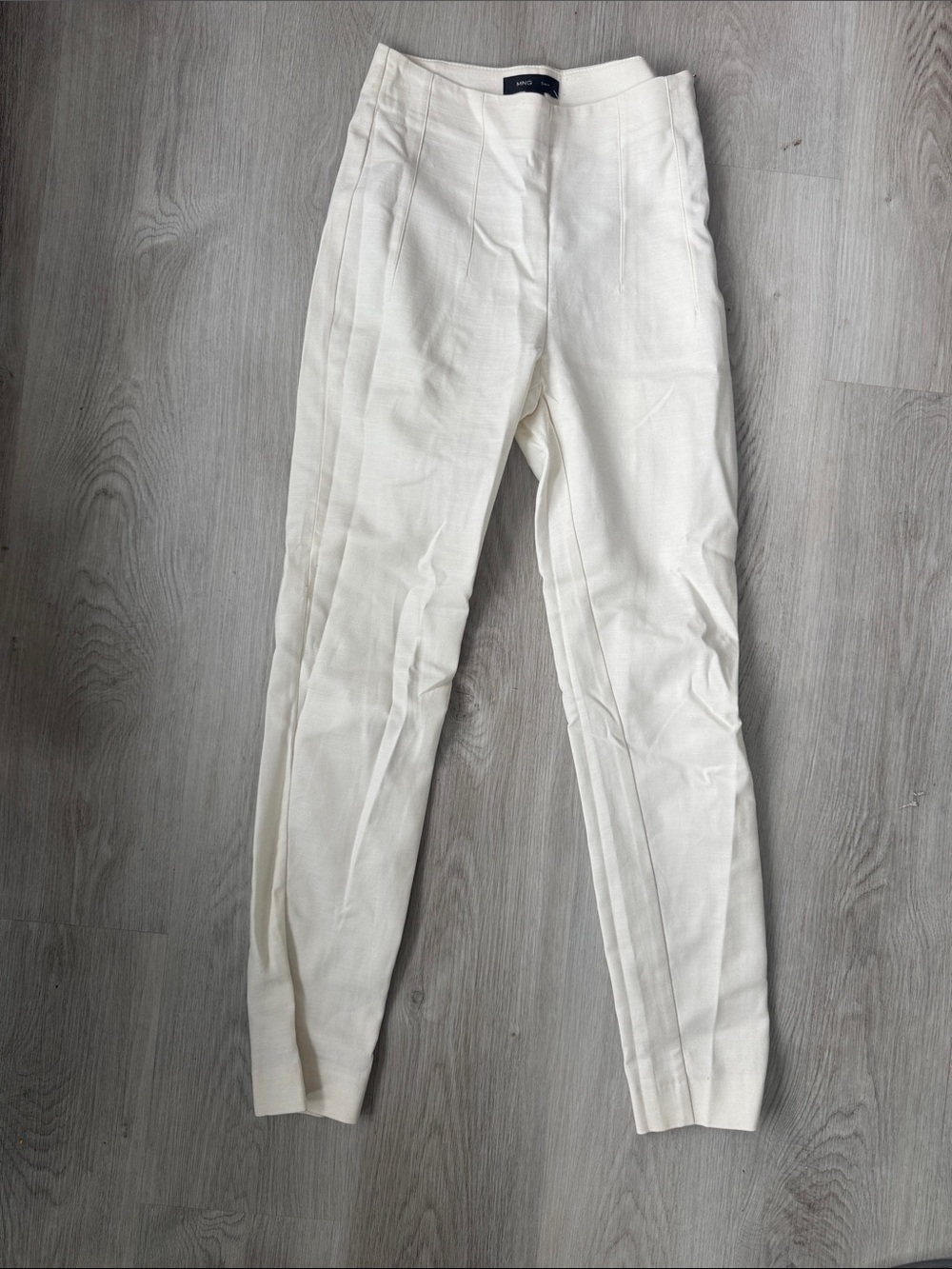 MANGO Linen White Tailored High-Waist Trousers